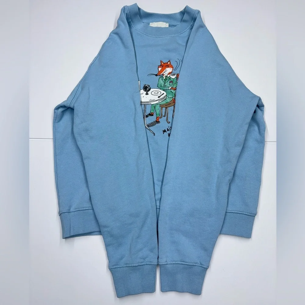 Maison Kitsuné x Olympia Le-Tan Oly Coffee Fox Classic Sweatshirt Blue Size M - Picture 8 of 13